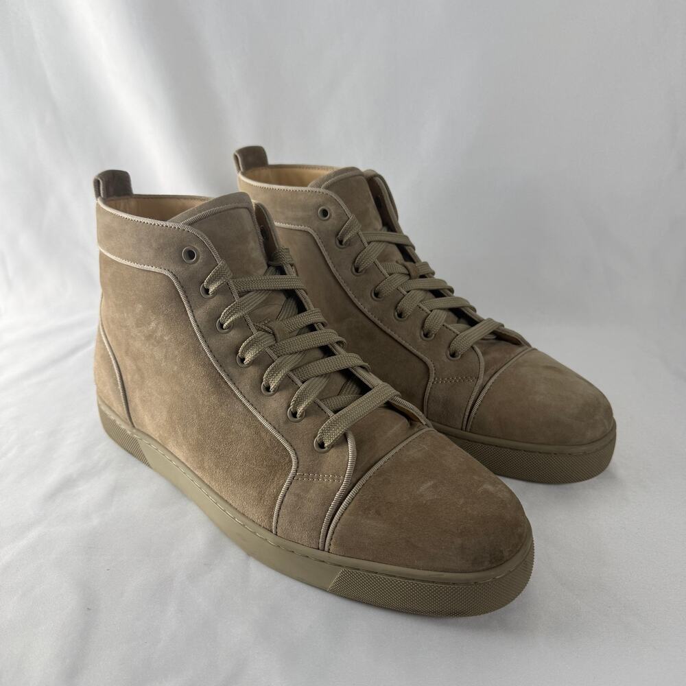 Christian Louboutin Louis Flat High Top Sneaker Taupe Suede Tonal Men's 45 US 12